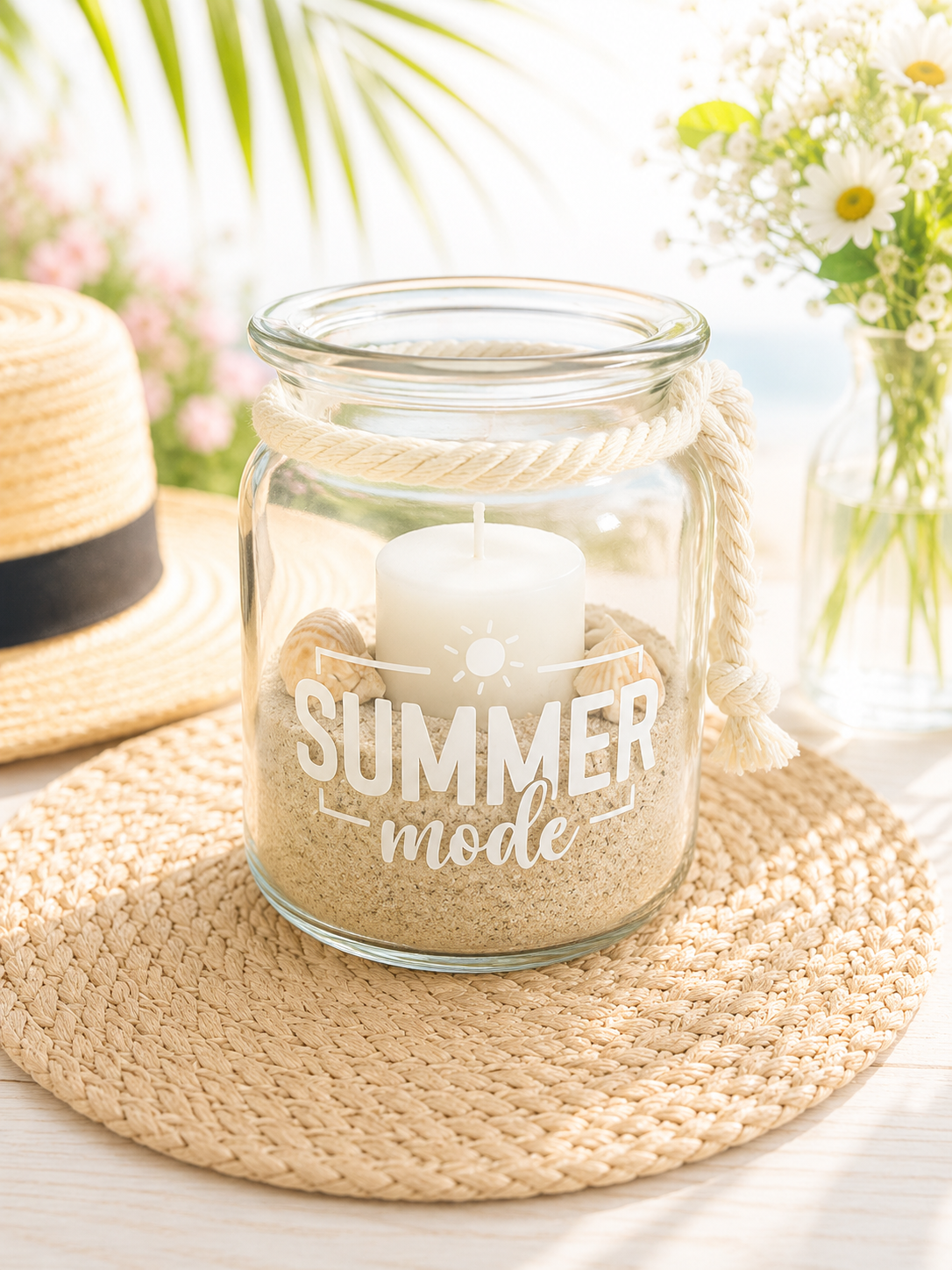 Kerzenglas Sommerzauber Klein "Boho-Windlicht mit Sommerspruch"