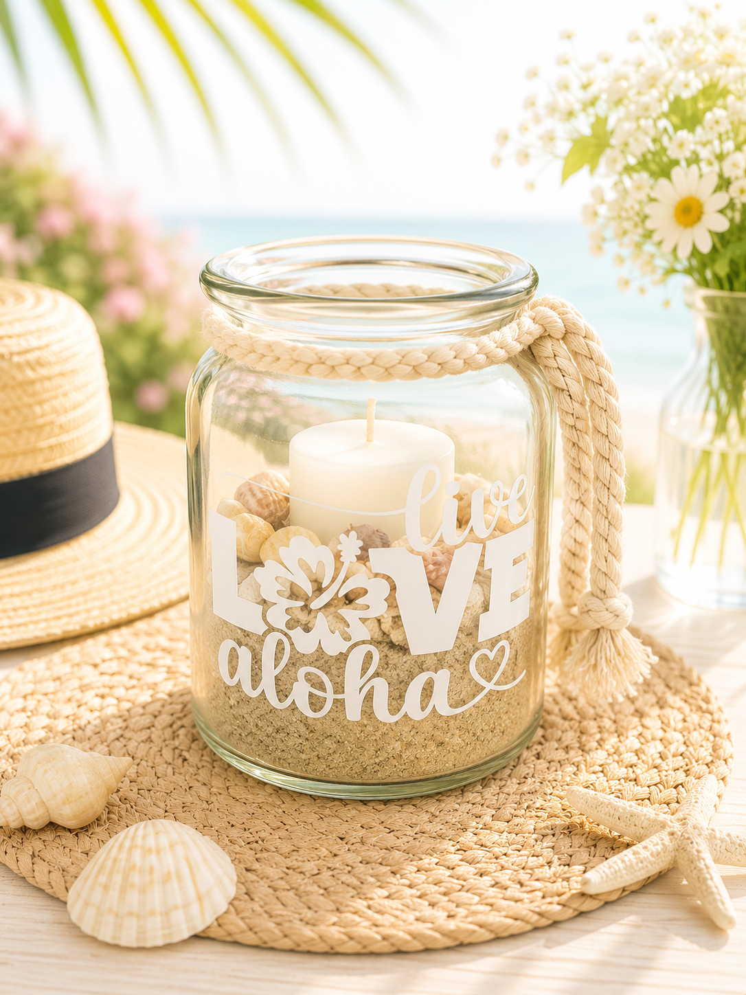 Kerzenglas Sommerzauber Groß "Boho-Windlicht mit Sommerspruch"