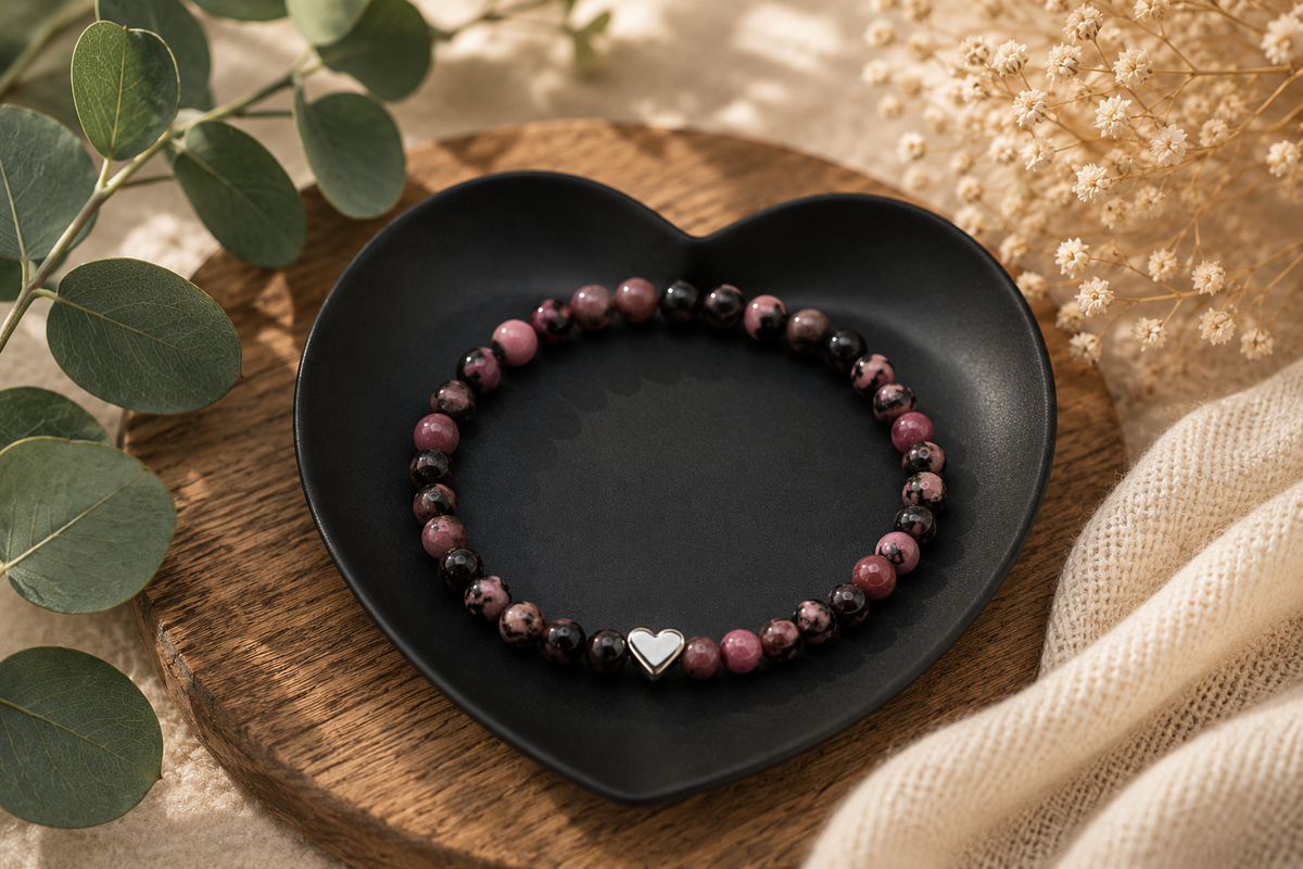 Rhodonit Armband „Silver Heart“