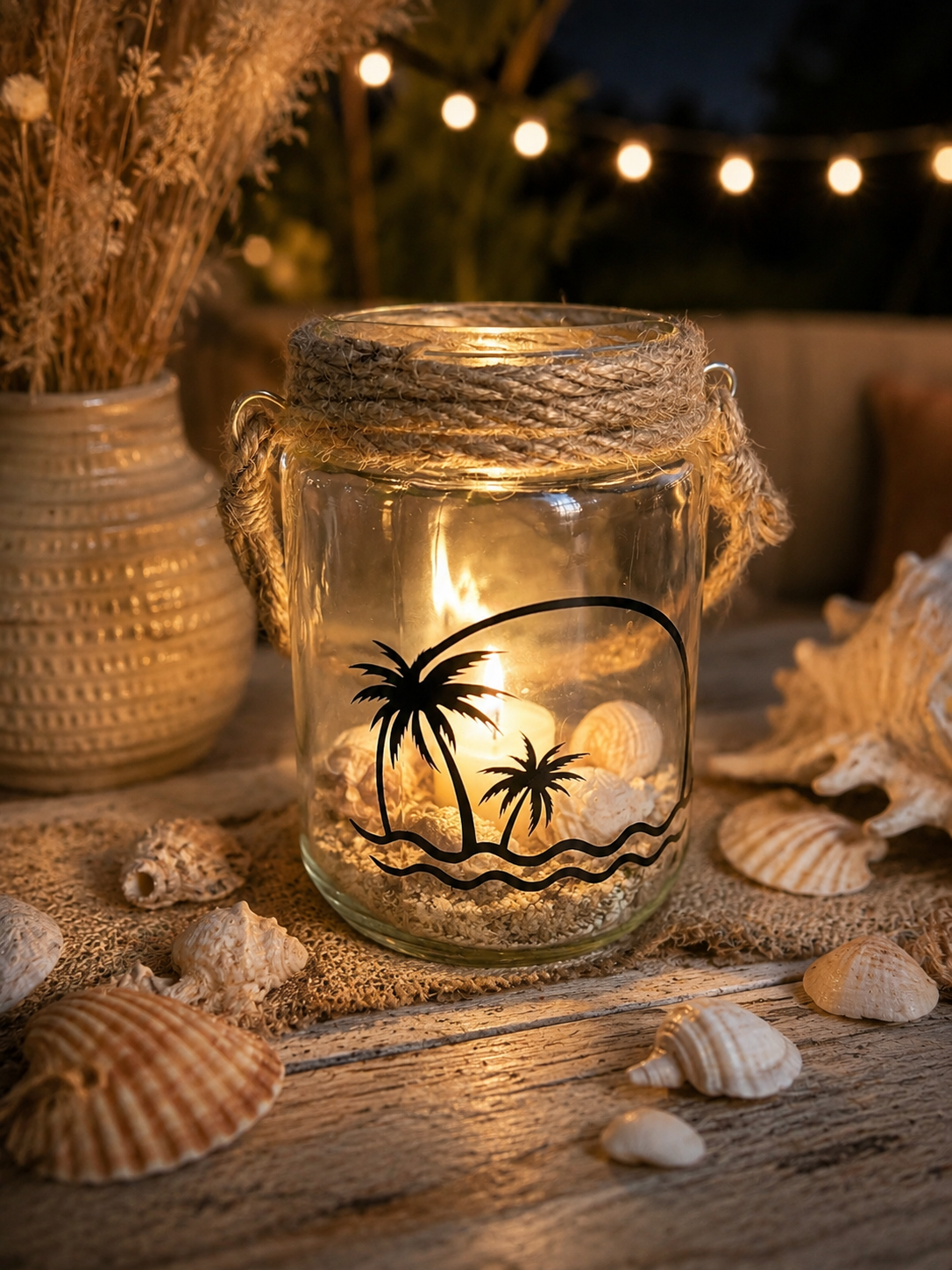 Kerzenglas Sommerzauber Mittel "Boho-Windlicht mit Sommerspruch"