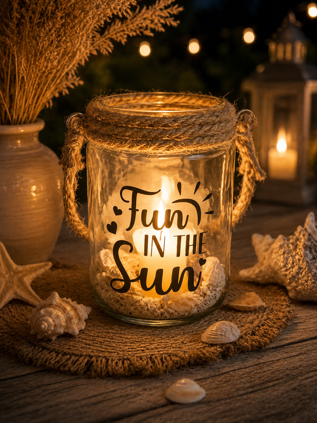Kerzenglas Sommerzauber Mittel "Boho-Windlicht mit Sommerspruch"