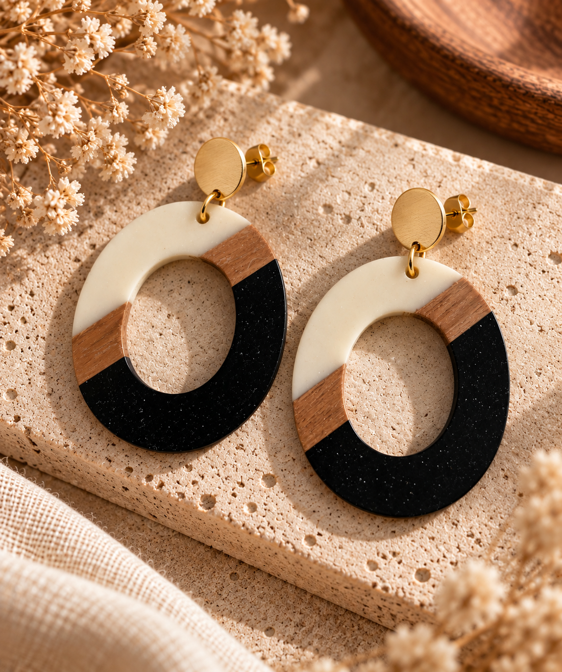 Black & Ivory - Holz-Ohrringe