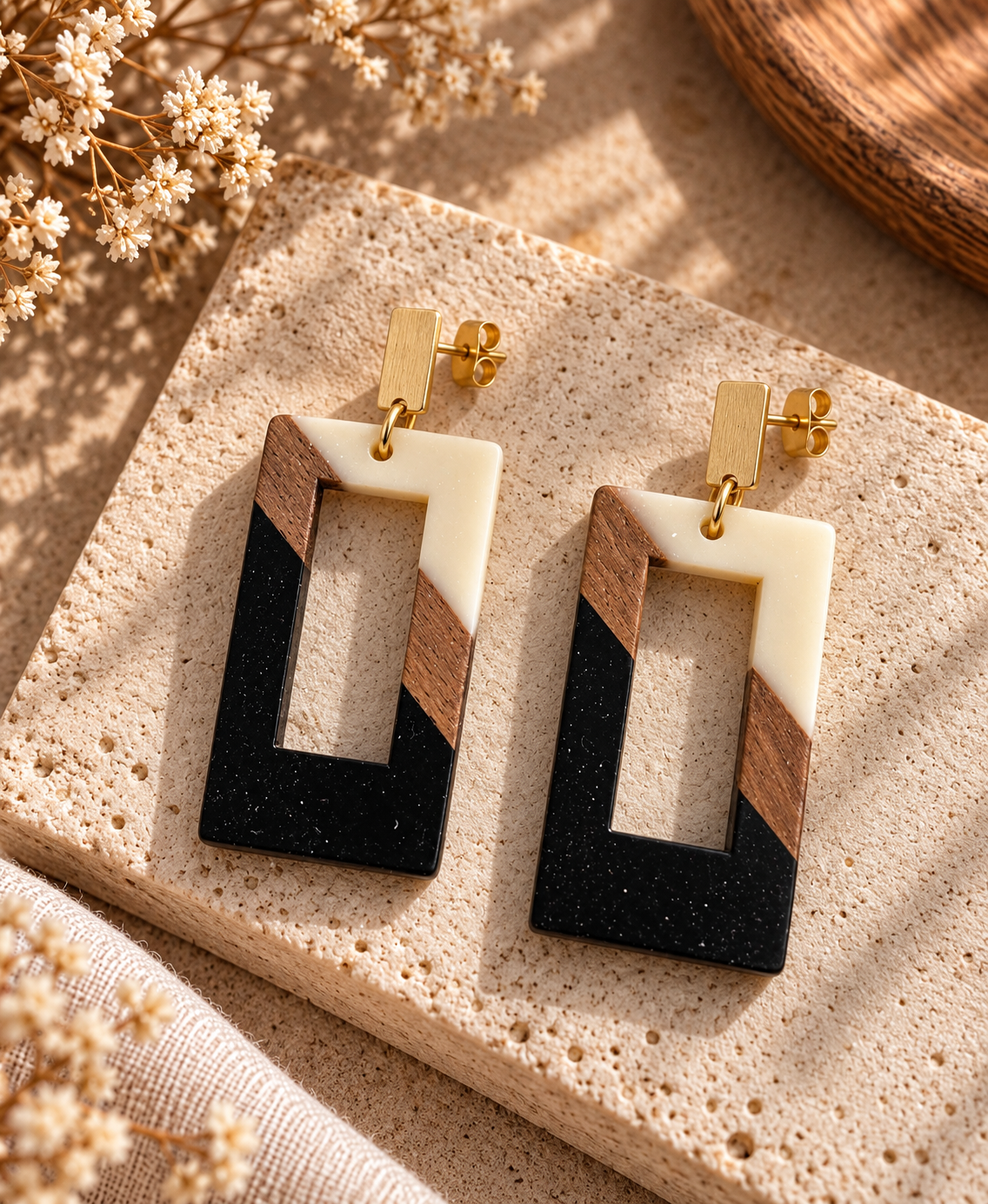 Black & Ivory - Holz-Ohrringe