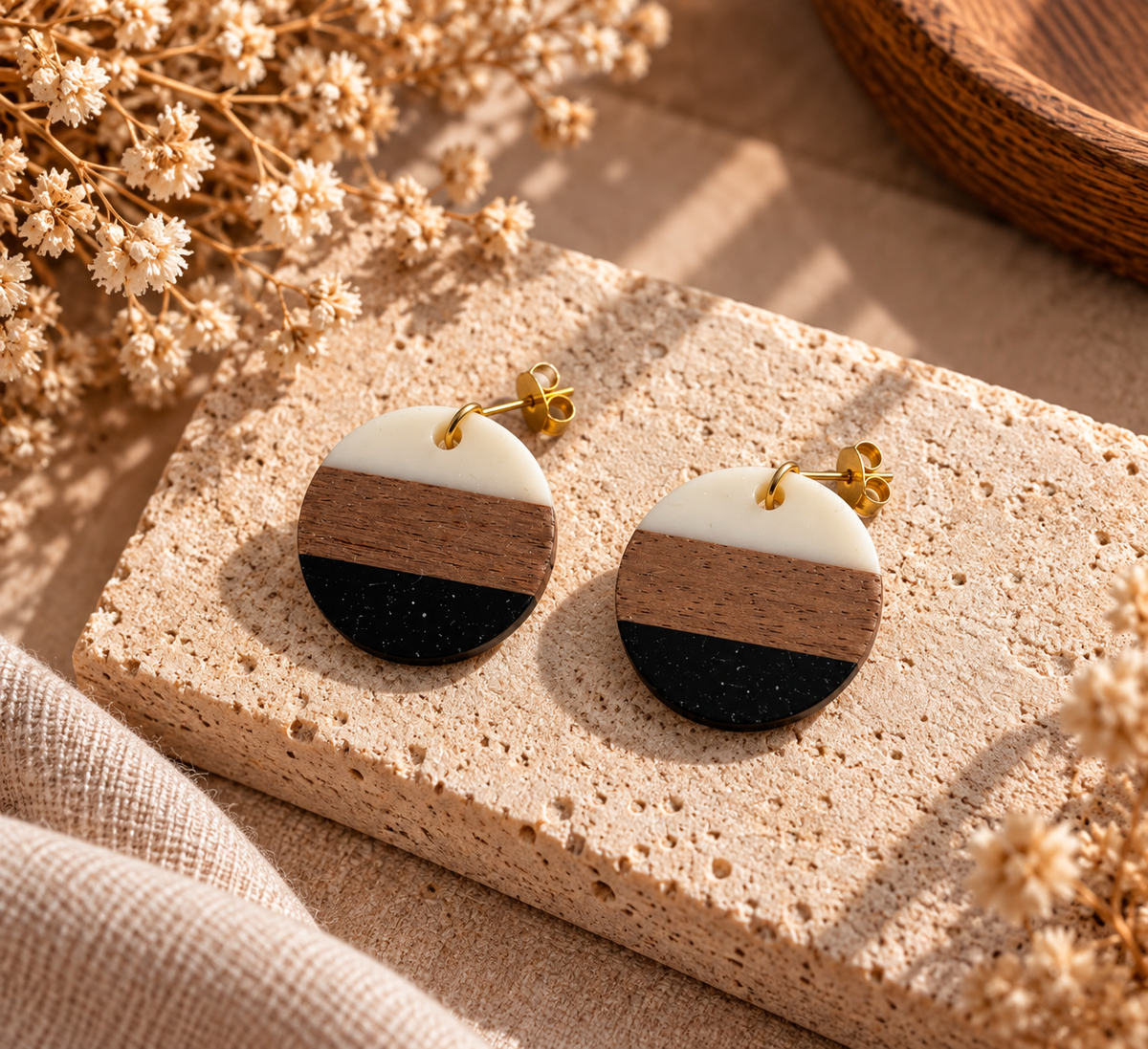 Black & Ivory - Holz-Ohrringe
