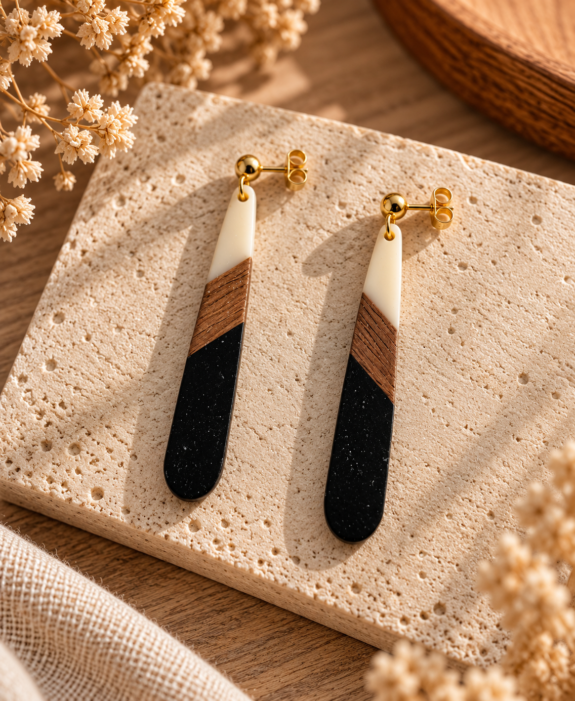 Black & Ivory - Holz-Ohrringe