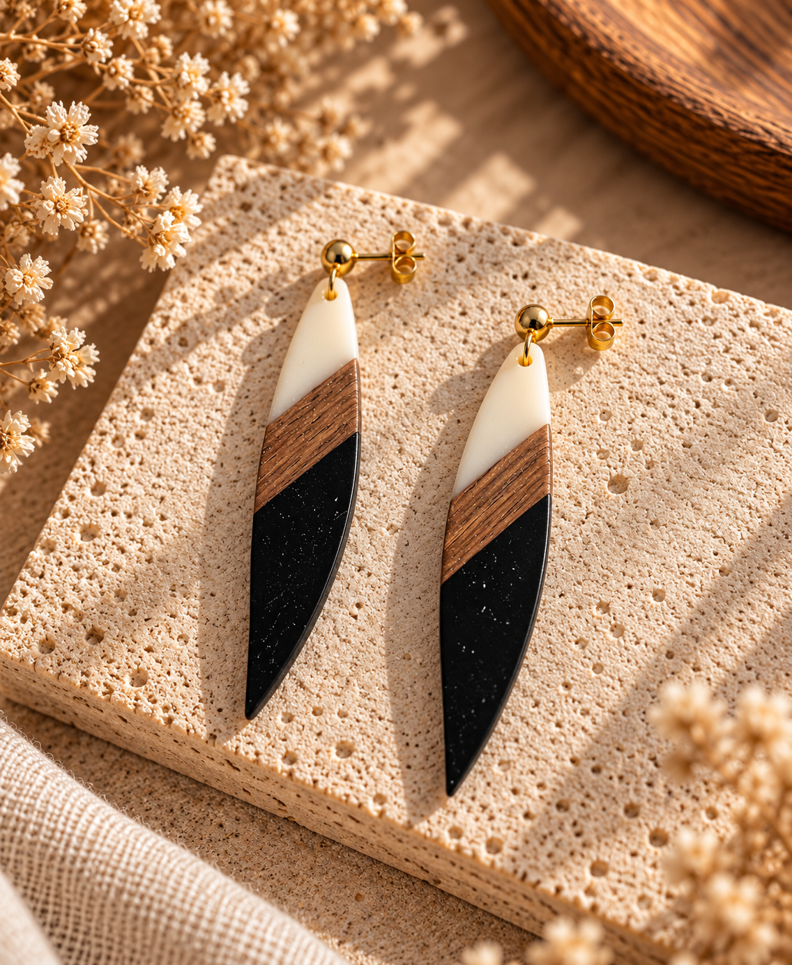 Black & Ivory - Holz-Ohrringe