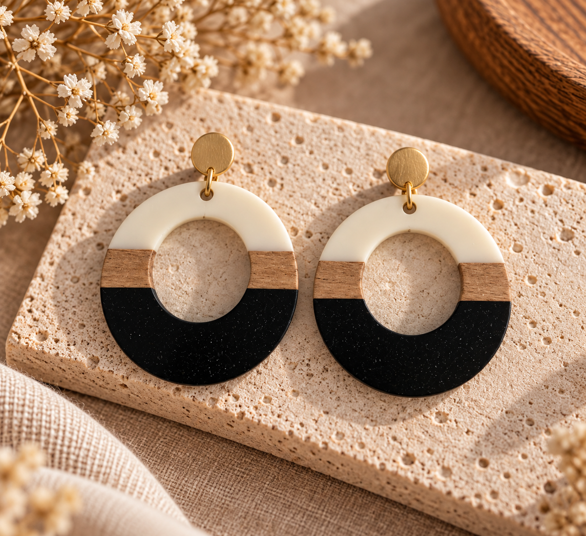 Black & Ivory - Holz-Ohrringe
