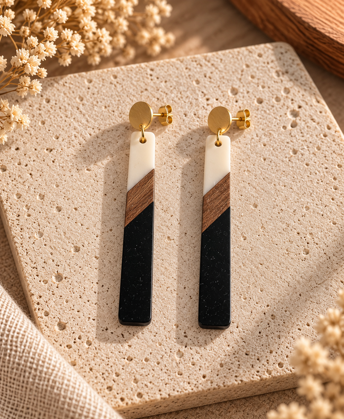 Black & Ivory - Holz-Ohrringe