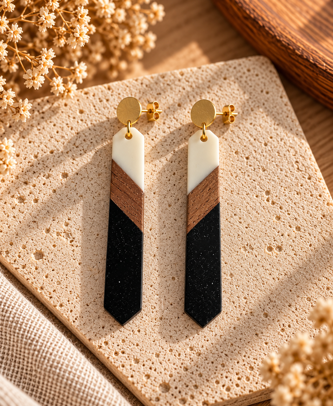 Black & Ivory - Holz-Ohrringe