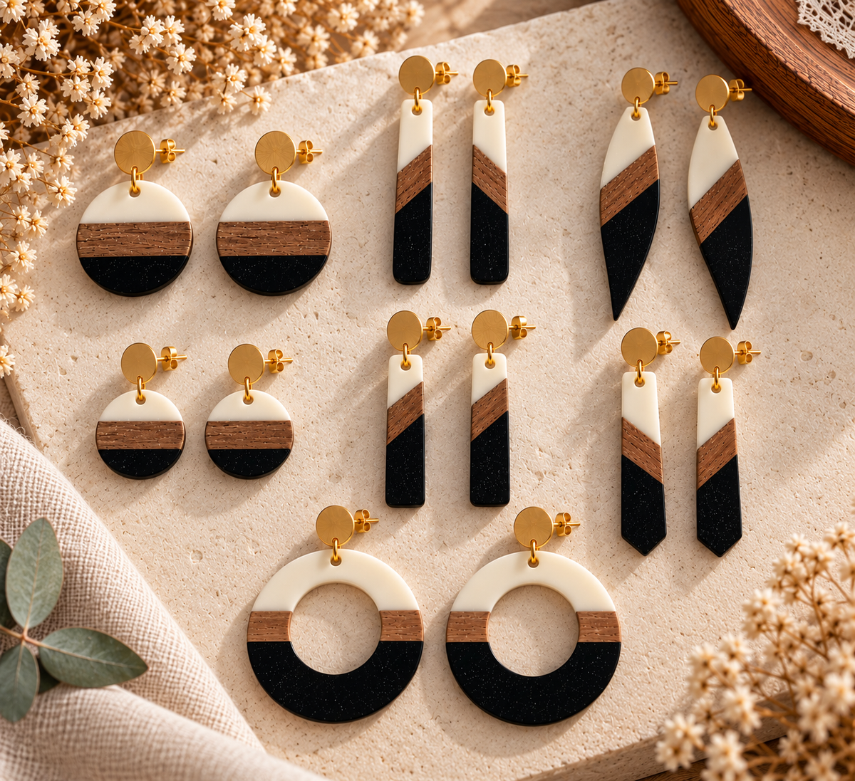 Black & Ivory - Holz-Ohrringe