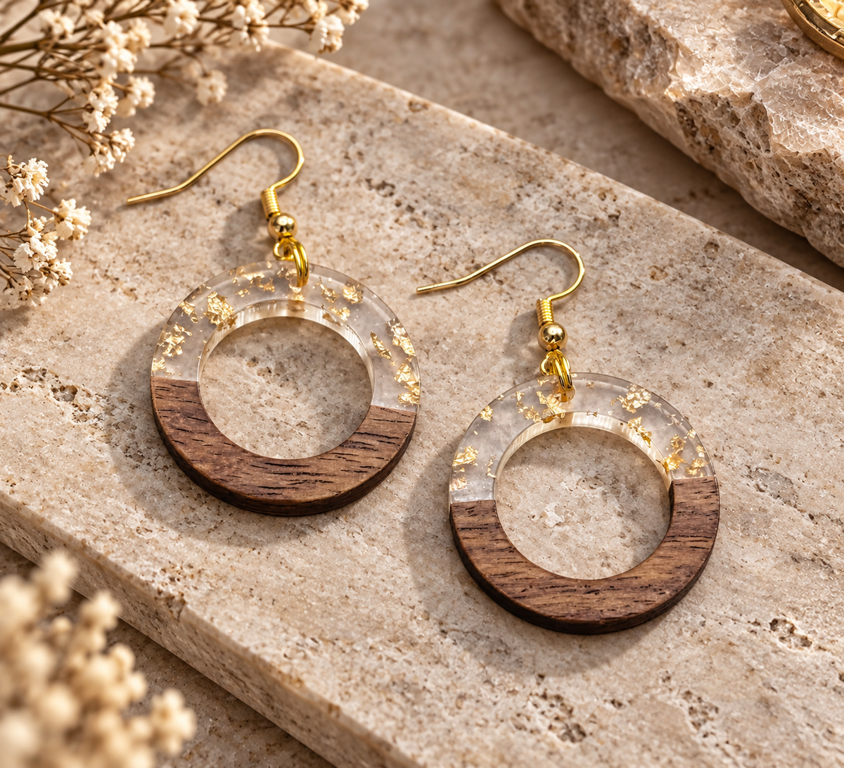 Wood & Shine - runde Ohrhänger aus Holz in diversen Farben