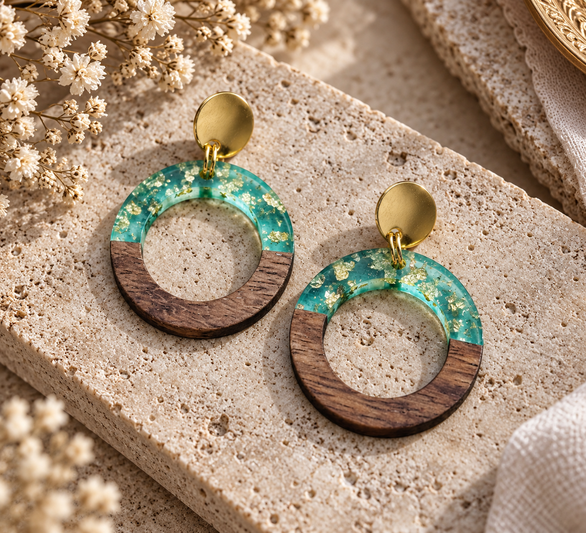 Wood & Shine - runde Ohrhänger aus Holz in diversen Farben