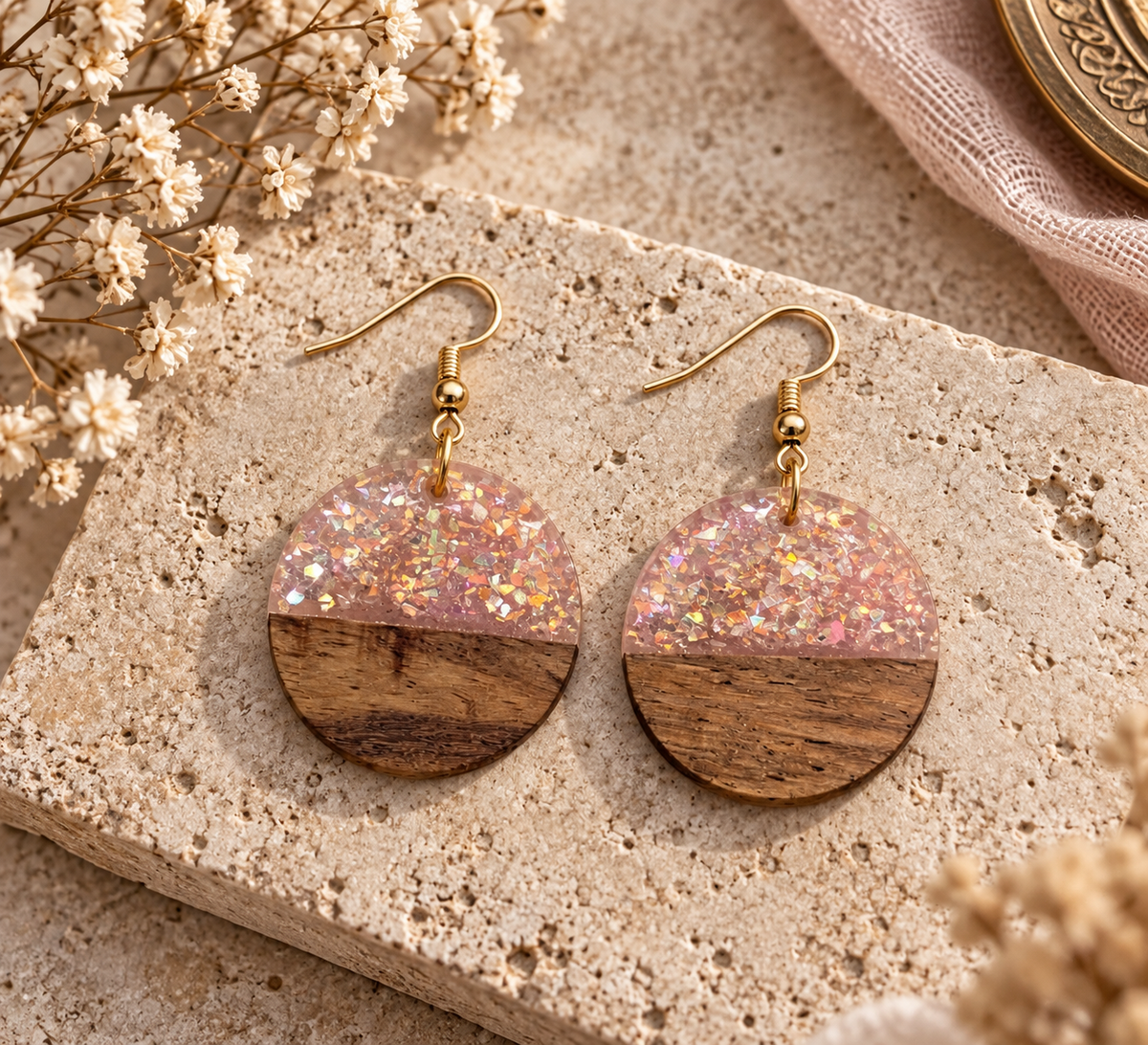 Wood & Shine - runde Ohrhänger aus Holz in diversen Farben