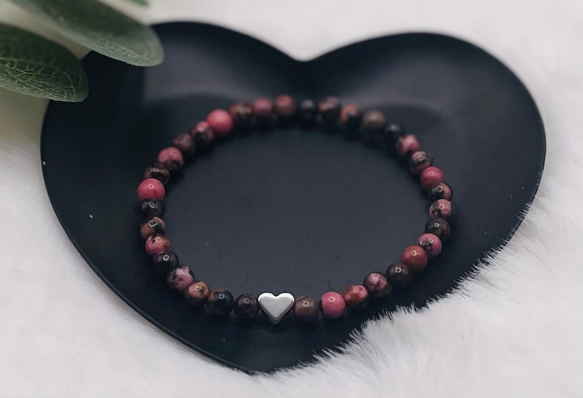 Rhodonit Armband „Silver Heart“