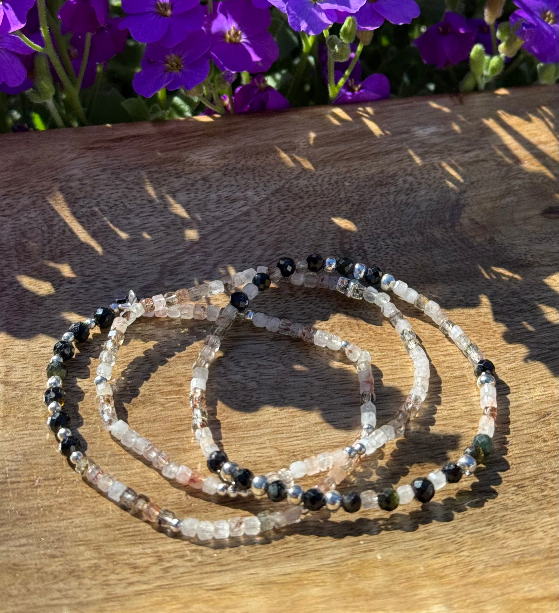 Mix & Match Armbänder – Rubinquarz & schwarzer Turmalin, Silber