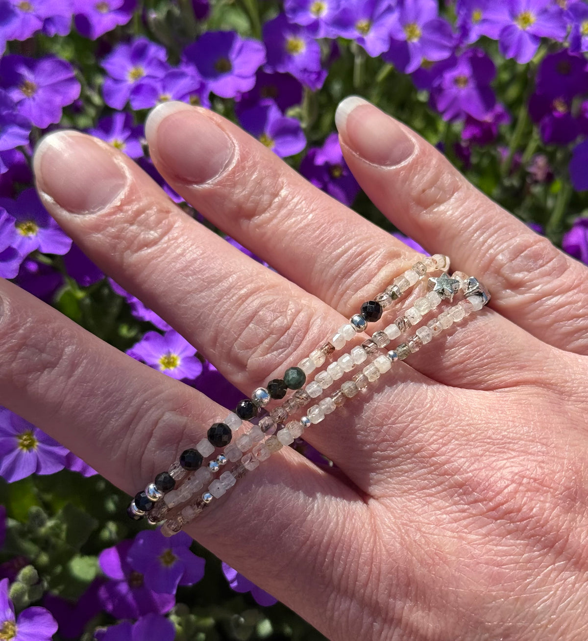 Mix & Match Armbänder – Rubinquarz & schwarzer Turmalin, Silber