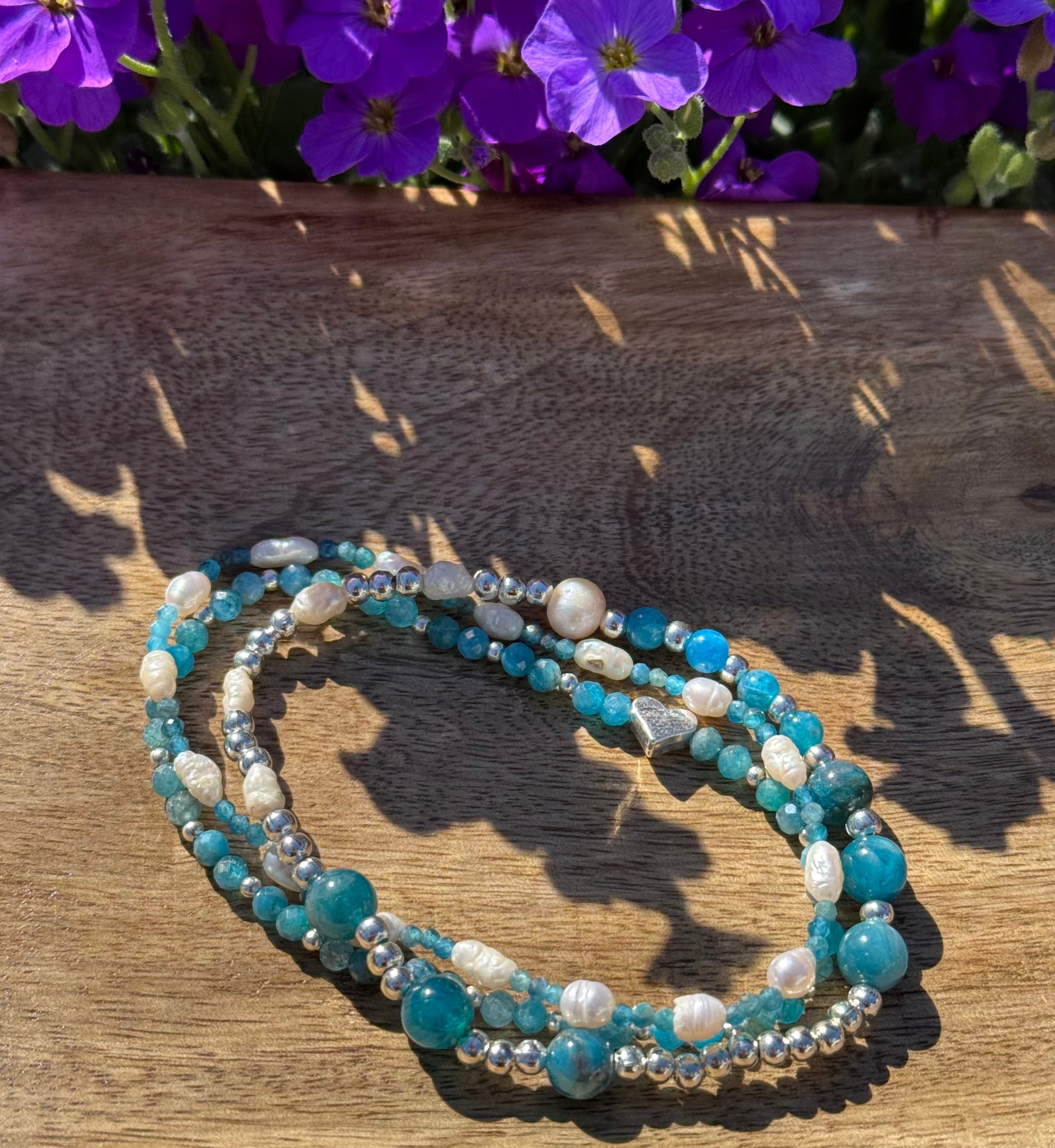Mix & Match Armbänder – Apatit, Süßwasserperlen, Silber
