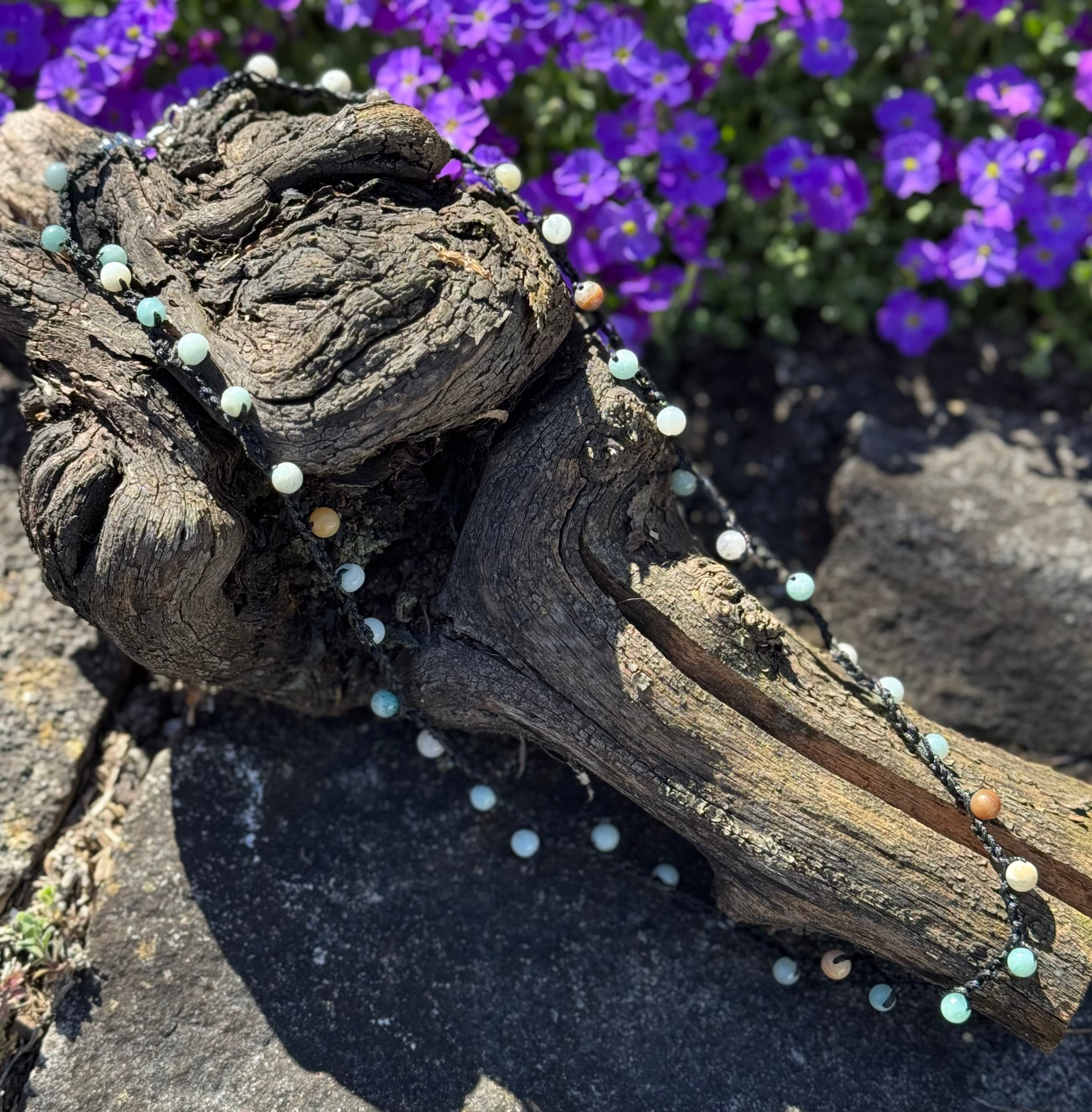 Aquamarin Halskette in Häkeloptik