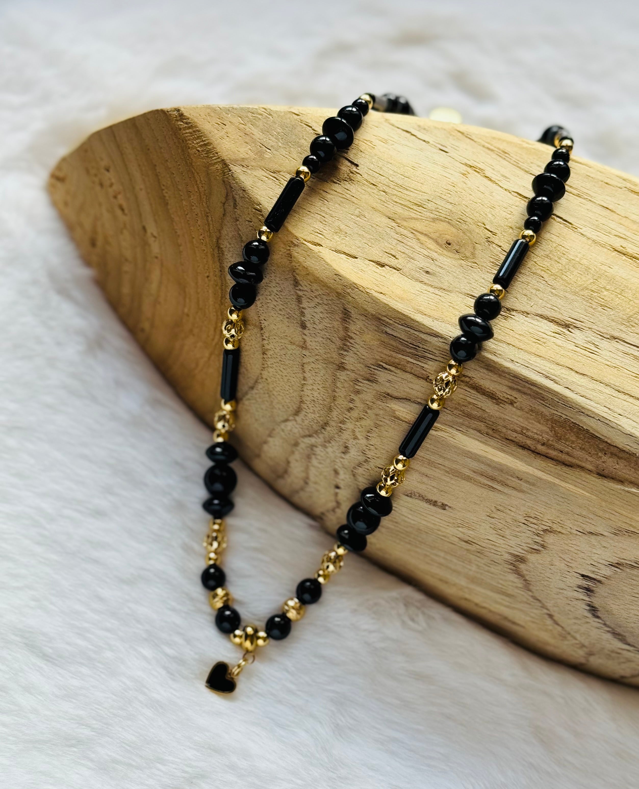 Achat Halskette schwarz-gold