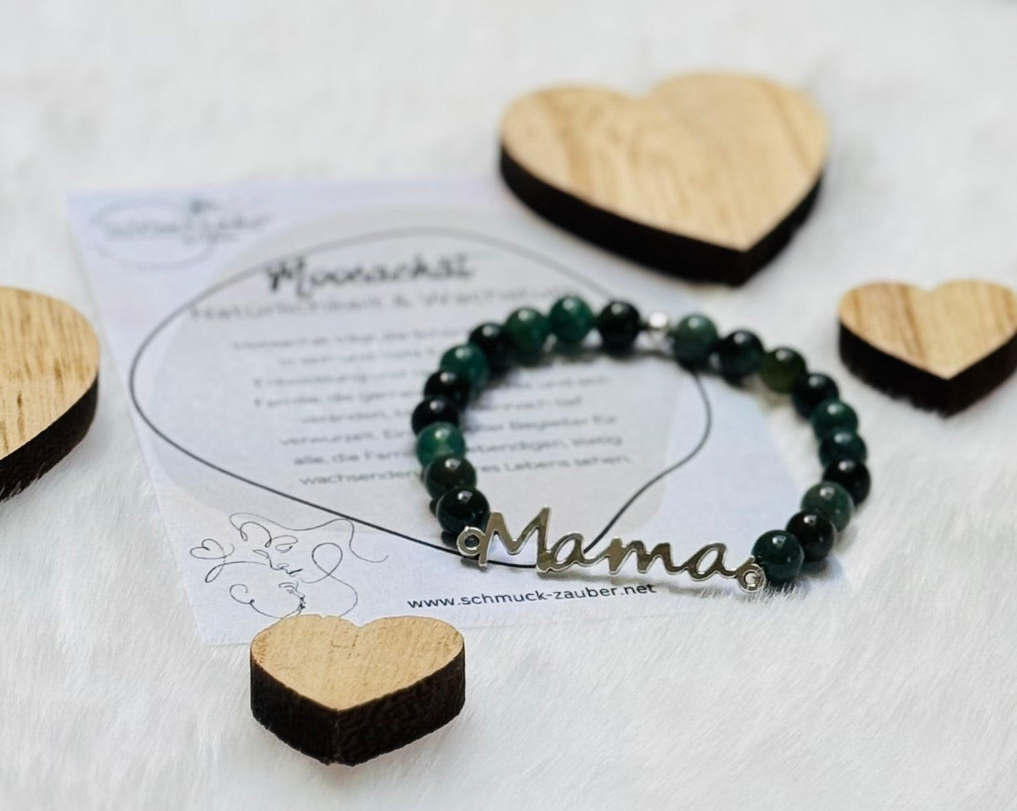 Edelstein Armband „Mama“ mit Edelstahl Anhänger