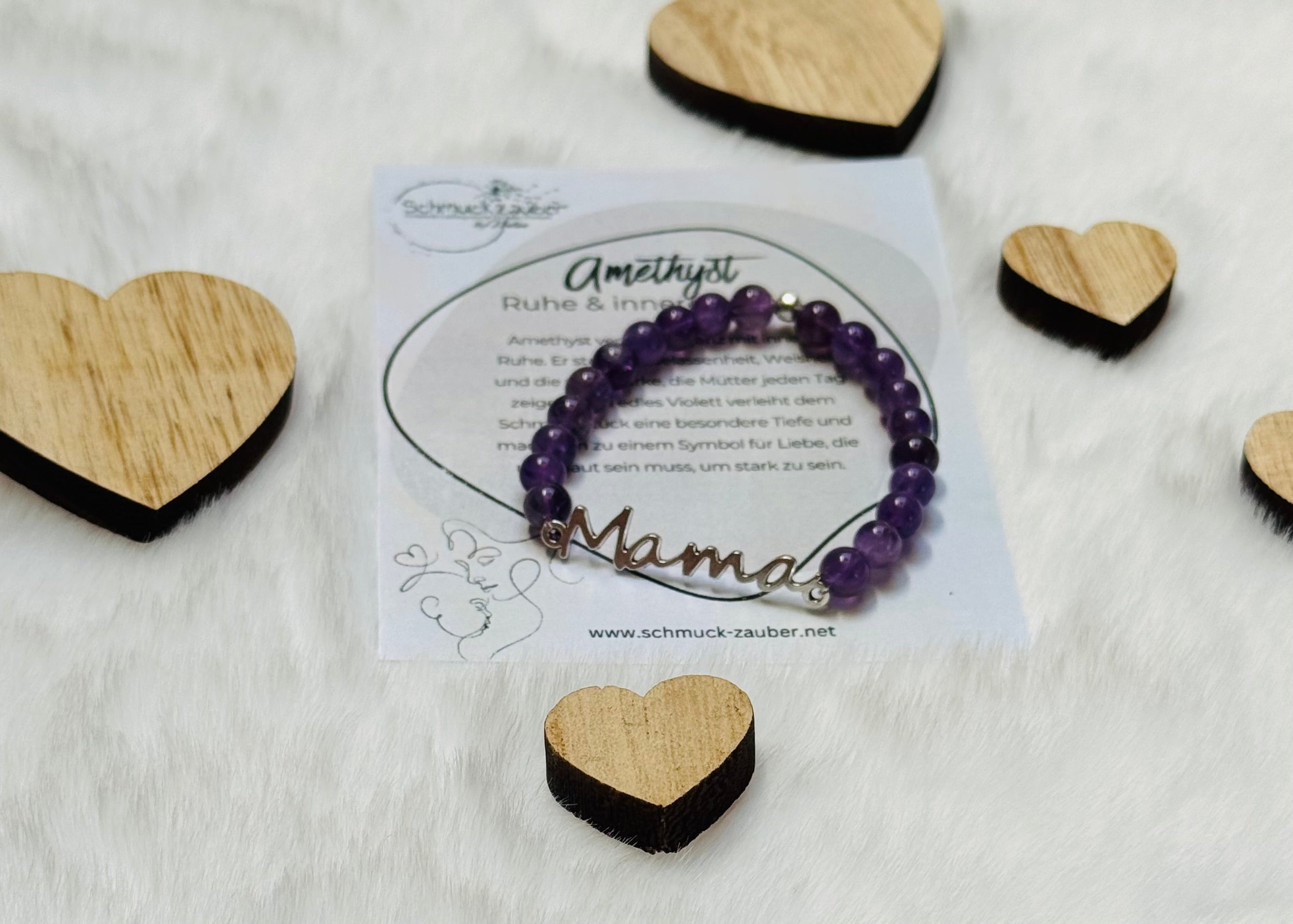 Edelstein Armband „Mama“ mit Edelstahl Anhänger