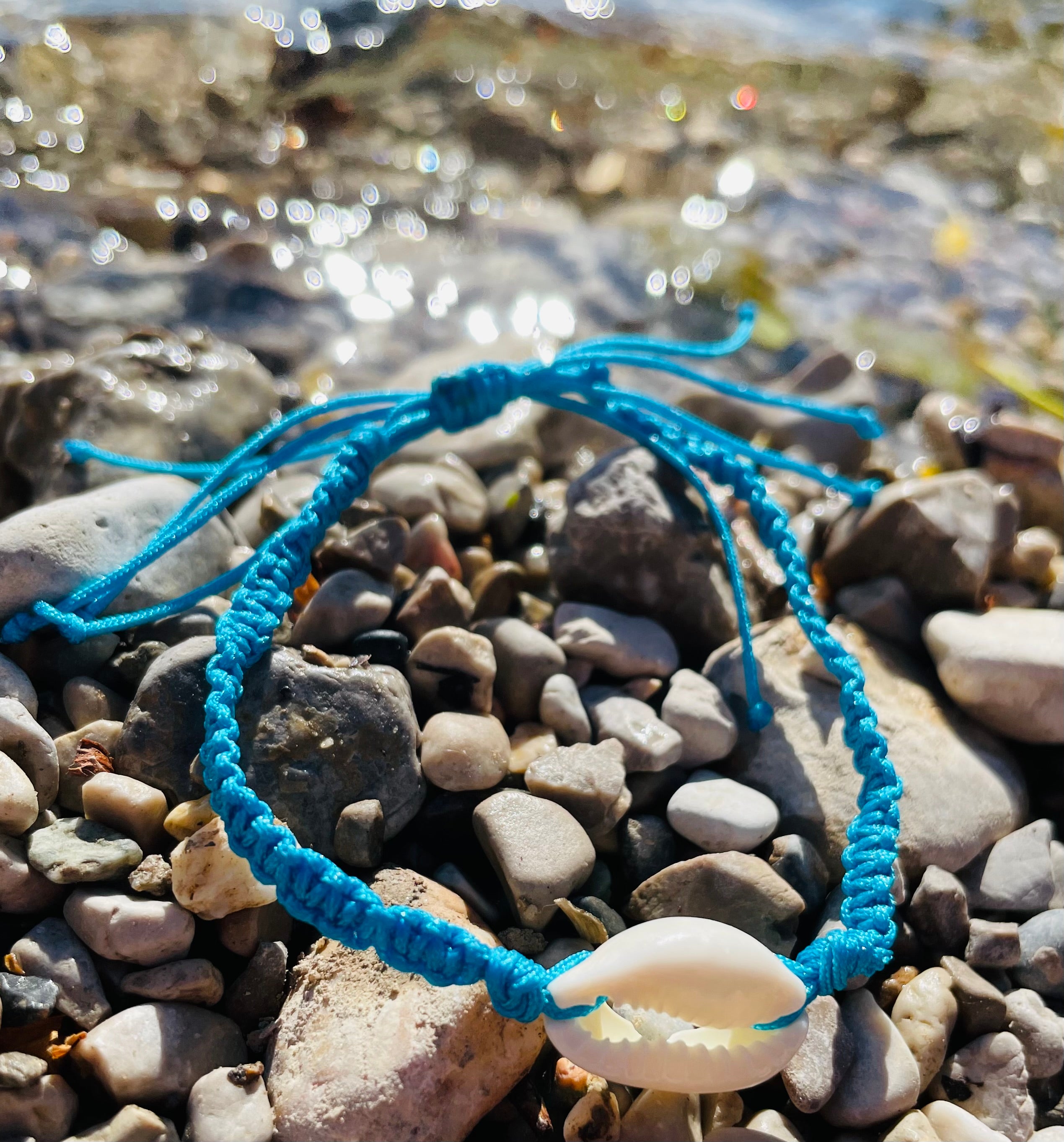 Makramee Armband Türkis mit Muschel