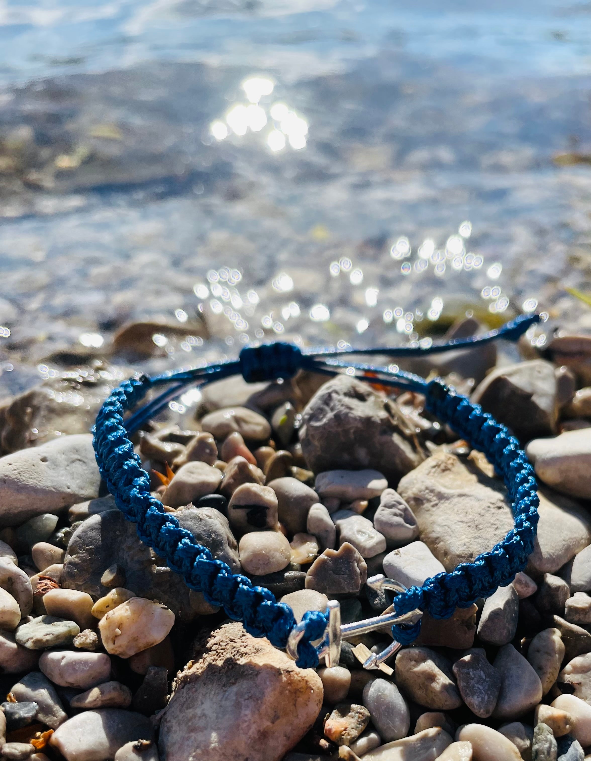 Makramee Armband Dunkelblau mit Anker